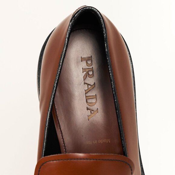 Prada Bruciato Bright Calf Leather Round Toe Penny Loafers - Picture 9 of 11